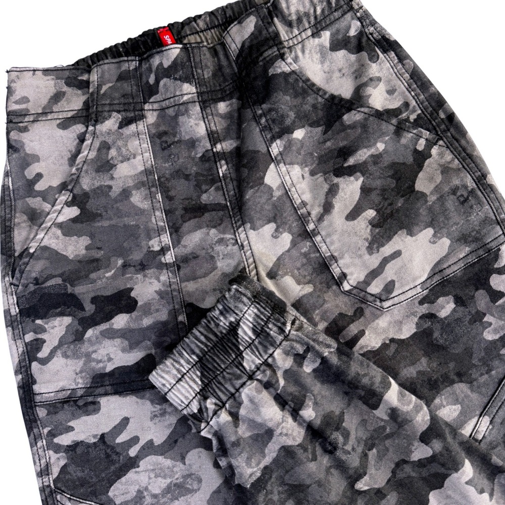 Spanx Twill Jogger Pants Women XS Gray Black Camouflage Moto Ankle Zip Utility